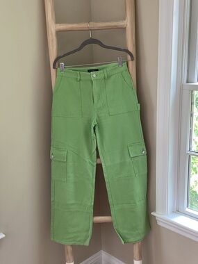 Blue Blush Lime Green Wide Leg Cargo Pants